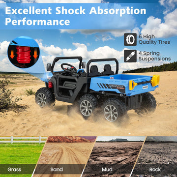 OLAKIDS 24V 2 Seater Ride on Dump Truck, 4WD 6x6 Battery Powered Kids UTV with Remote Control, 4 x 90w Engine, Electric Dump Bed