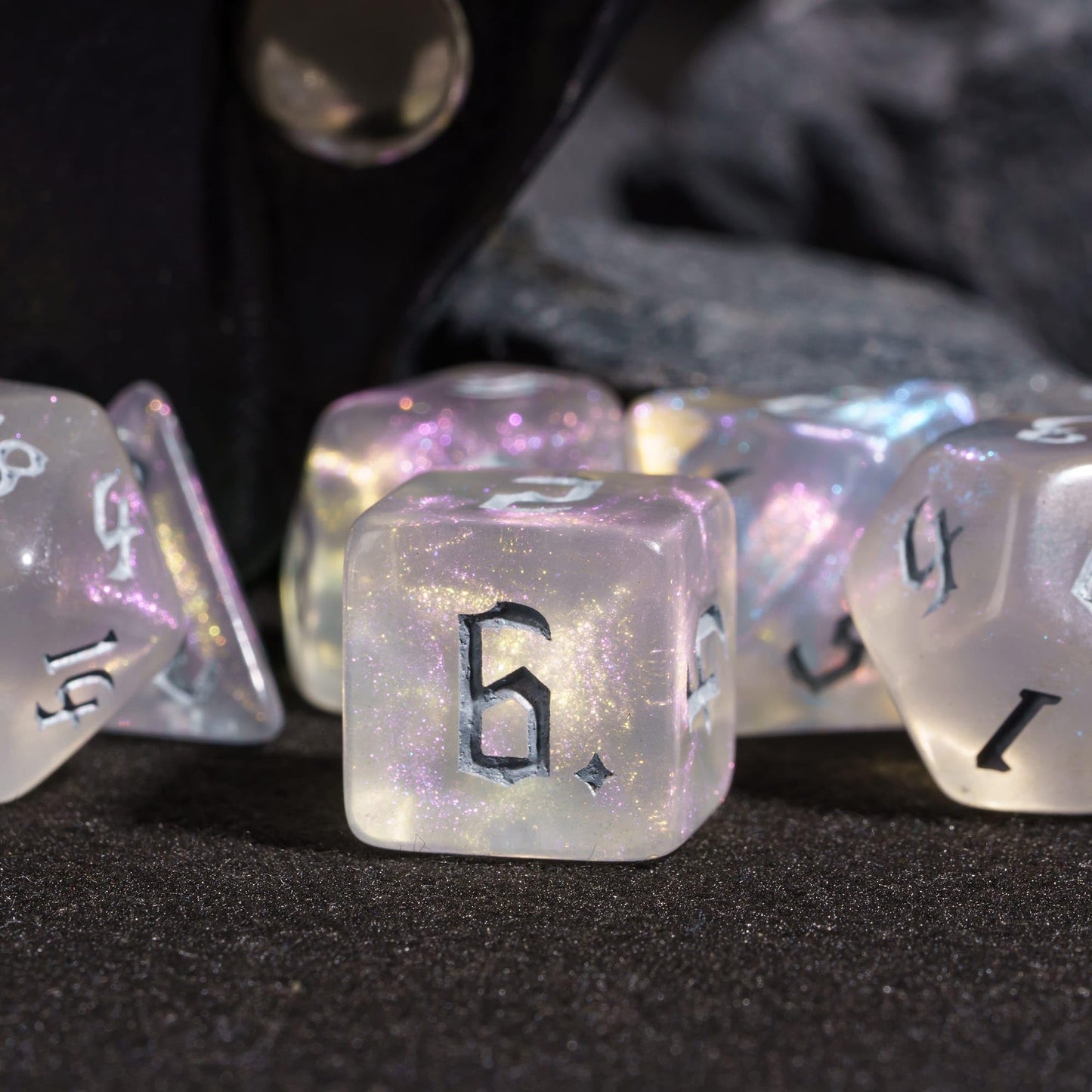 Poludie 7-Die DND Dice Set Polyhedral Dice Set with Leather Bag D&D Dice Set for Dungeons and Dragons RPG MTG Table Games (Trans