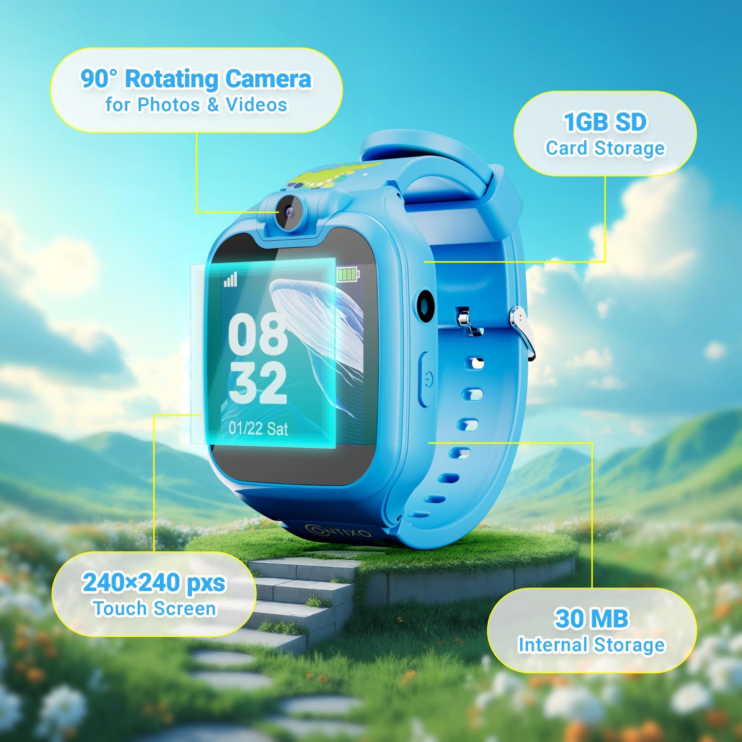 Contixo Kids Smartwatch - Educational Watch With Games, Camera, Music Player, Alarm, Customizable Wallpaper - For Boys & Girls Ages 4-12 (Blue)