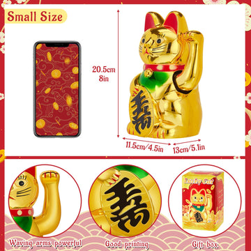 Chunful 8 Inch Lucky Cat Waving Arm Maneki Neko Gold Lucky Fortune Cat With Waving Hand Paw Up For Feng Shui Welcoming Fortune L