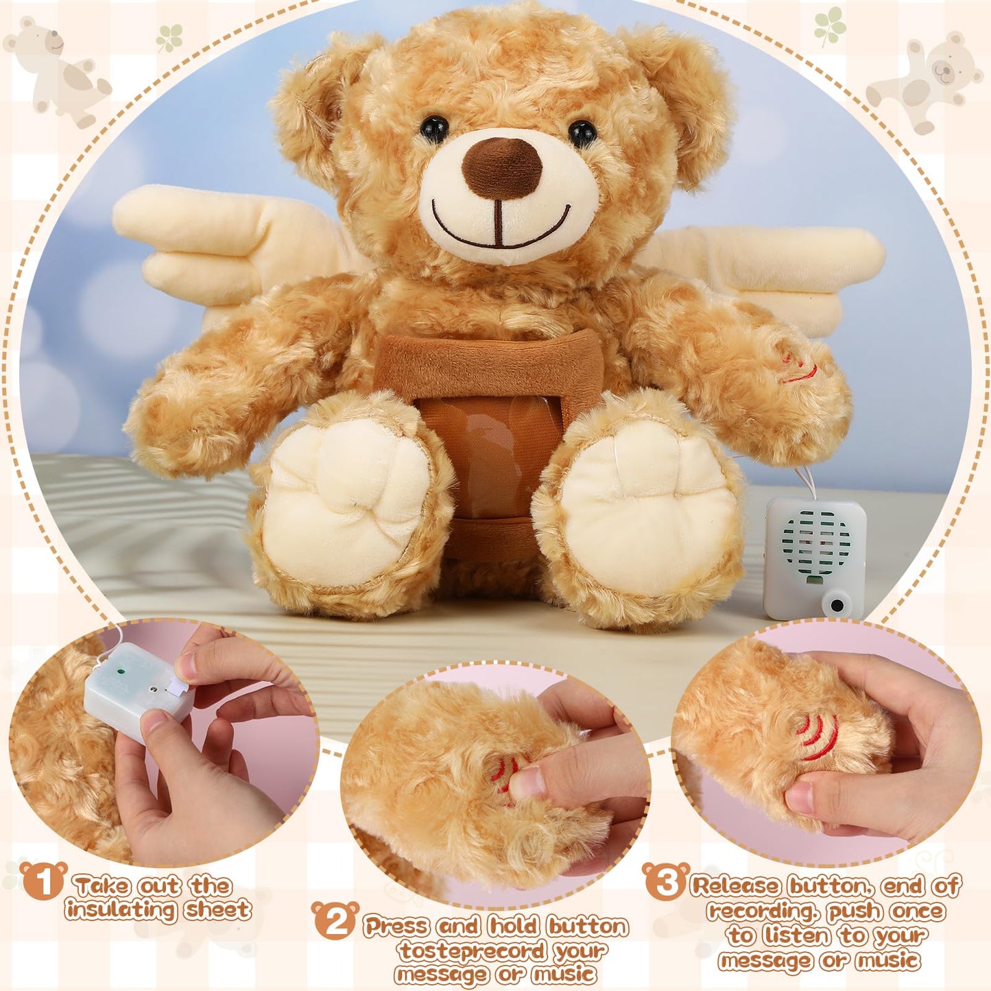 Leyndo Angel Remembrance Bear Plush Stuffed Animal With Recorder 12 Inch Voice Recording Dolls With A Picture Frame Memorial Toy
