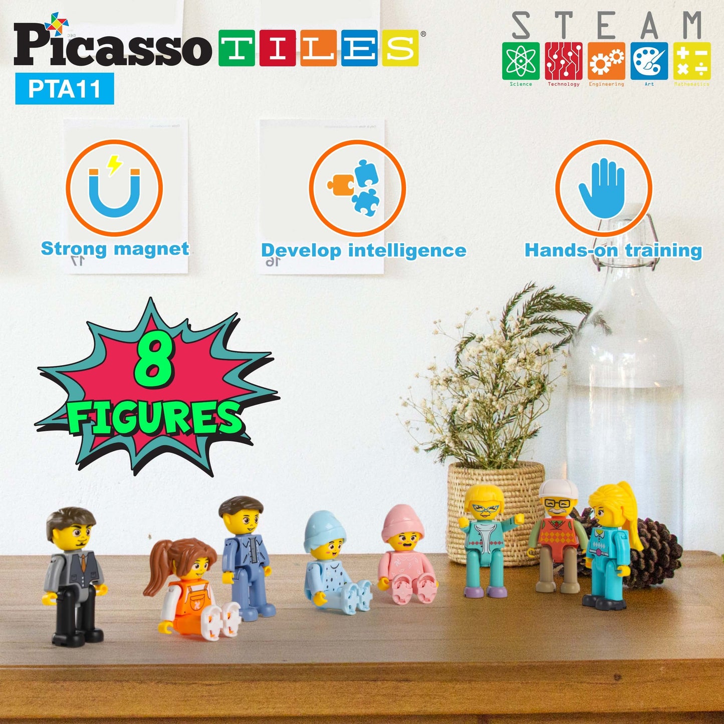 Picasso Toys Magnetic Action Figures 8 Piece Family Character For Construction Building Block Tiles Toddler Toy Set Magnet Expan