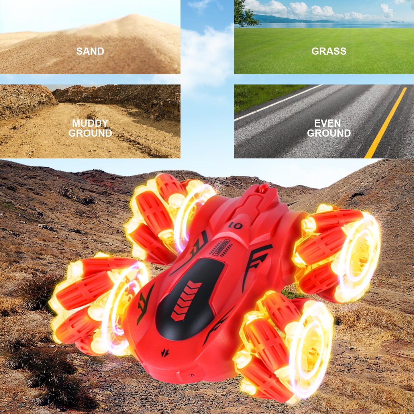 SYOZAC Gesture Sensing RC Stunt Car with Light, 2.4G 4WD Hand Controlled Gravity Remote Control Car Toy with 360 Flips Car for B