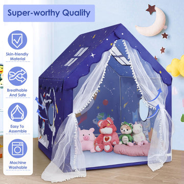 Kids Tent Blue Space Toddler Tent For Boys,Large And Foldable Kids Playhouse With Windows, Portable And Lightweight Play Tent In