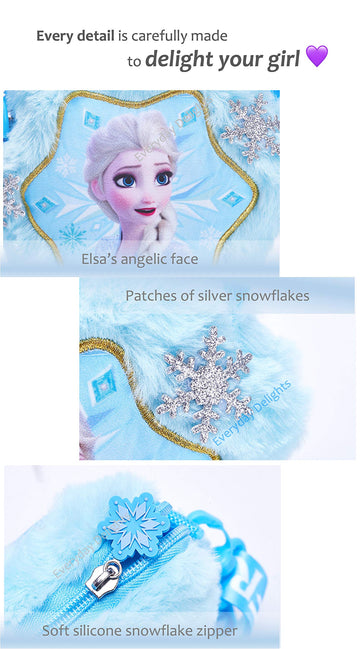 Frozen Elsa Plush Crossbody Shoulder Handbag in Snowflake Shape for Girls Kids Children - Blue