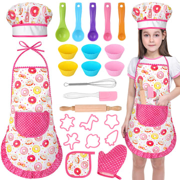 GIFTINBOX Kids Cooking and Baking Chef Set, 25PCS with Kids Apron,Chef Hat&Utensils Kids Cooking Set, Toddler Dress Up and Prete