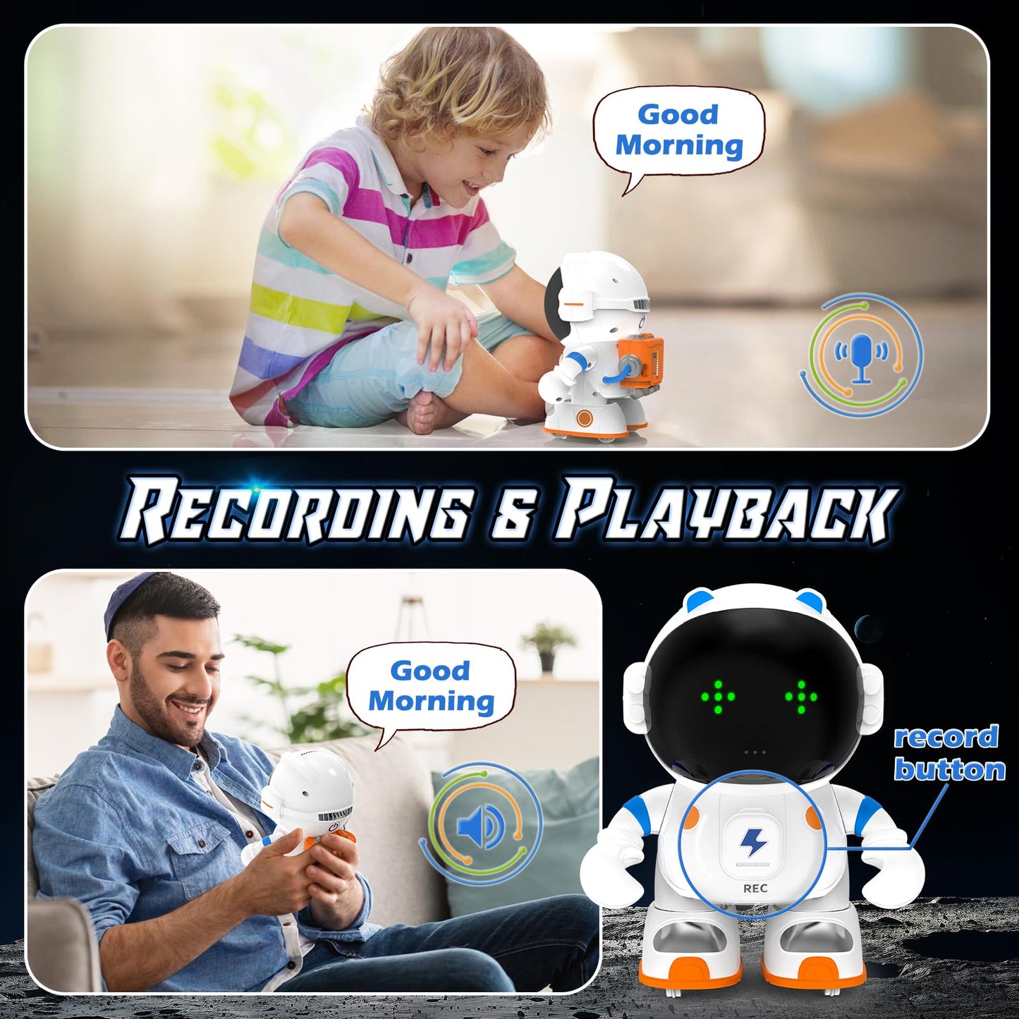 Kaekid Astronaut Robots For Kids, Smart Talking Robotic With Touch Sensor, Voice Control, Speech Recognition, Sing, Dance, Repeat And Record, Rechargeable Robot Toy For 3-8 Year Old Boys Girls