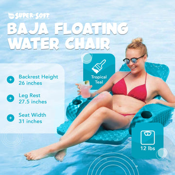 Trc Recreation Folding Baja Chair Foam Swimming Pool Float, Portable Super Soft Floating Lounger With 2 Cup Holders For Beach Essentials, Teal