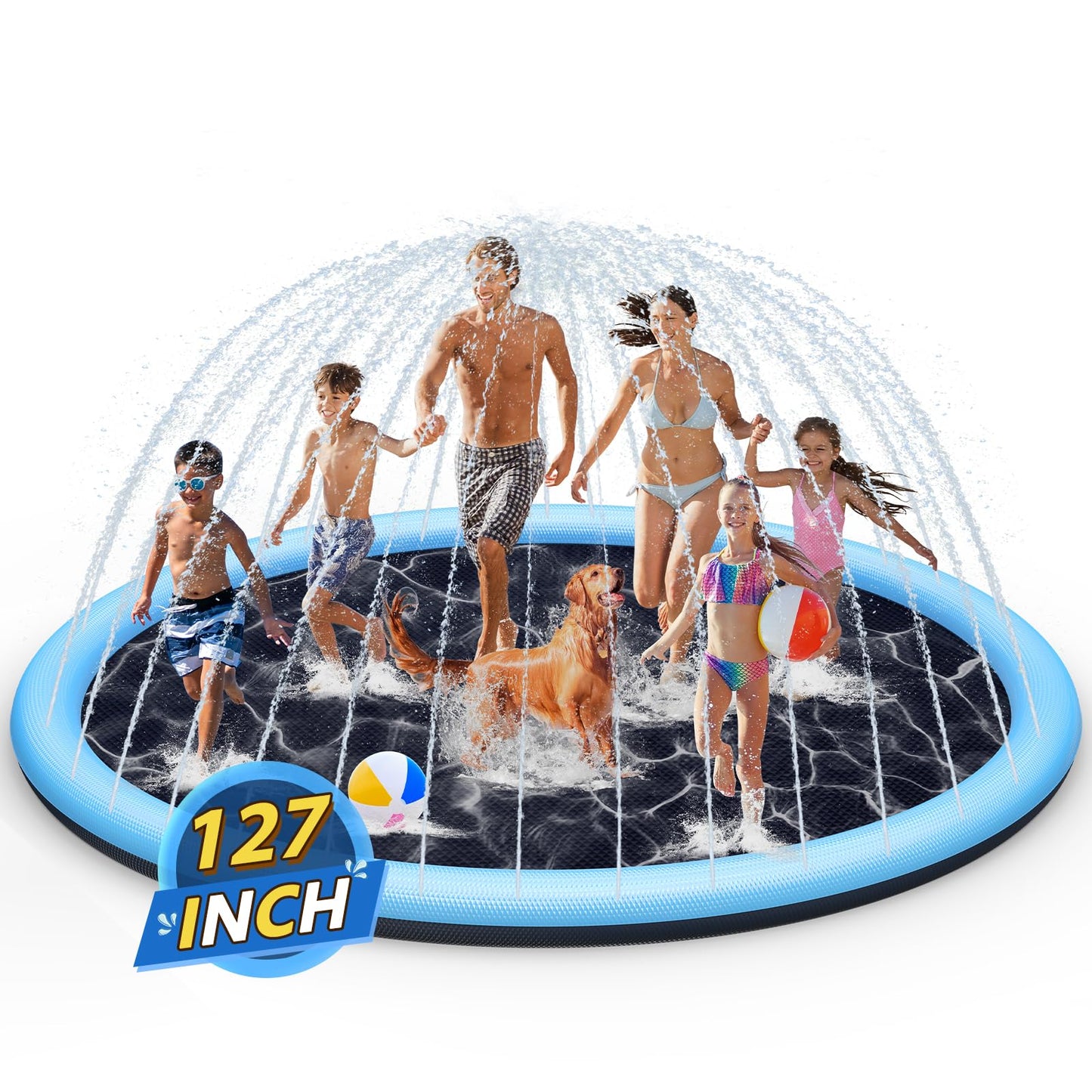 Splash Pad Sprinkler for Kids, 127'' Extra Large Non-Slip Baby Play Mat - 2 Colors, Dog Pool Toys, Toddler Outdoor Toys for Ages