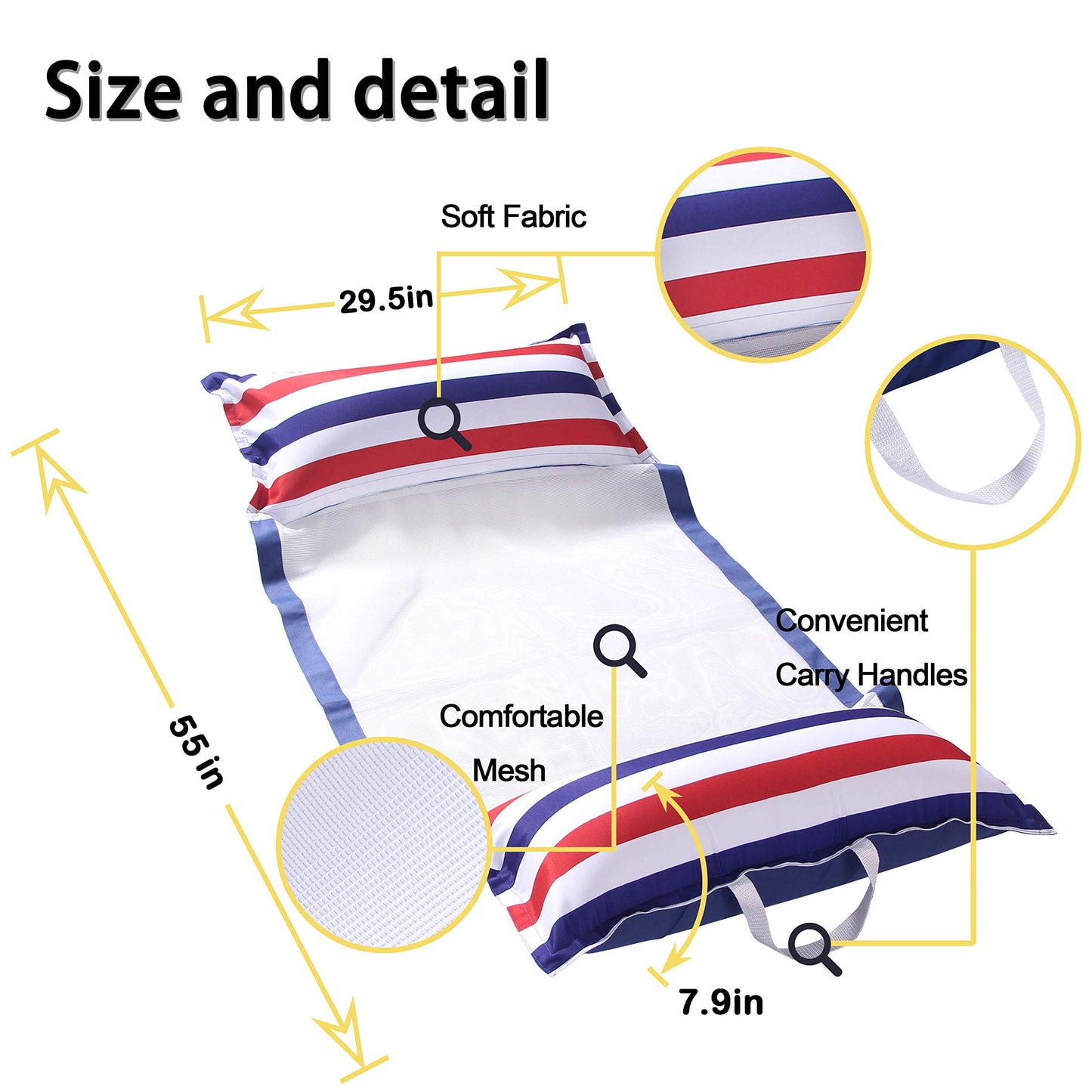FindUWill Fabric Pool Hammock Floats, XL, 2Pack Inflatable Water Hammocks Floaties 4-in-1 (Saddle, Lounge Chair, Hammock, Drifte