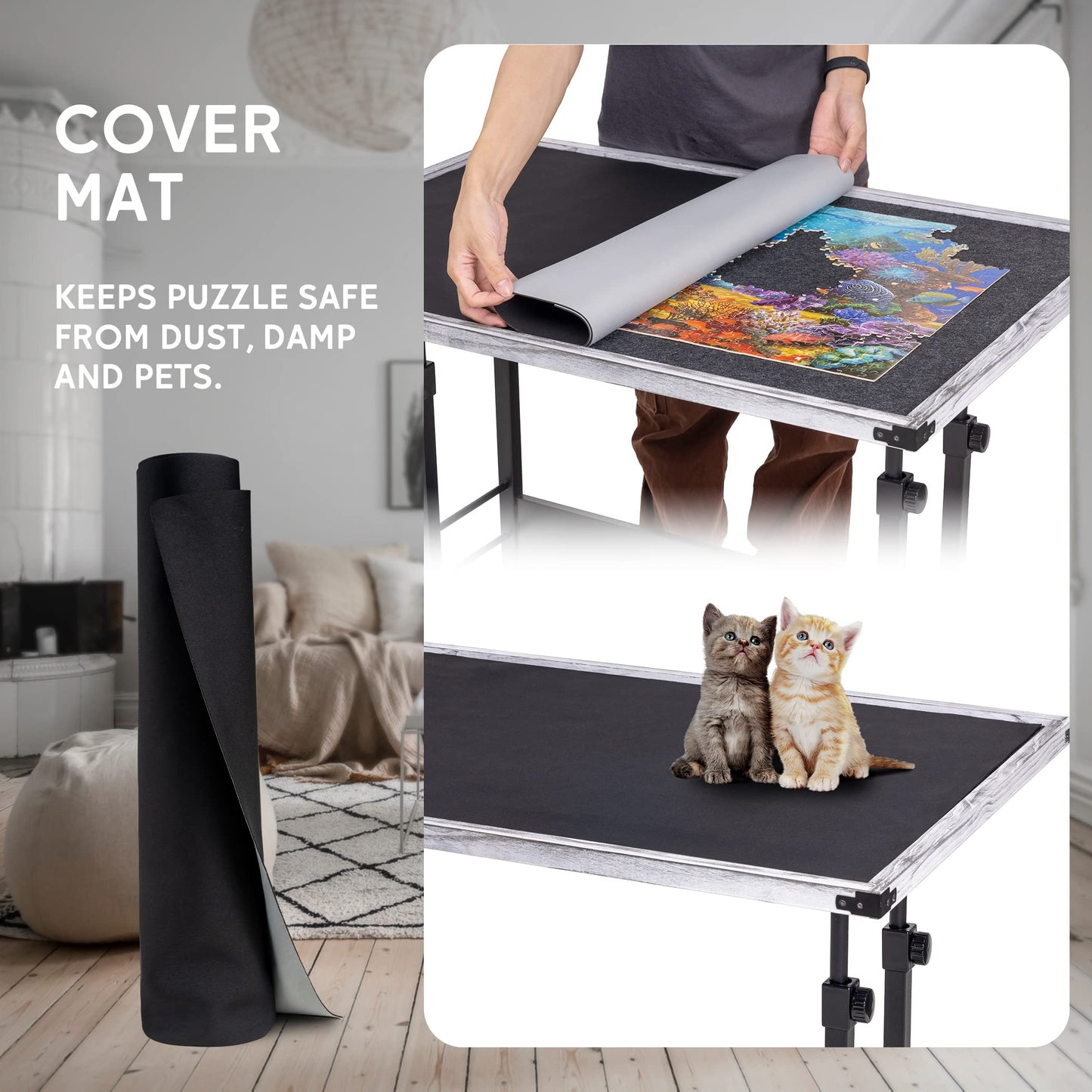 Becko Us 1500 Piece Tilting Jigsaw Puzzle Table With Cover Mat, Jigsaw Puzzle Board With 5 Tilt Angle & Height Adjustment, Puzzle Storage For Adults, Easy To Move, For 1500 Piece Jigsaw Puzzles (Gray)