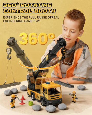 Coroiesty Large Crane Truck Toy - Extendable Arm, Lights & Sirens, Plastic, Yellow, Model QL888-20 for Kids 3-8 Years Old