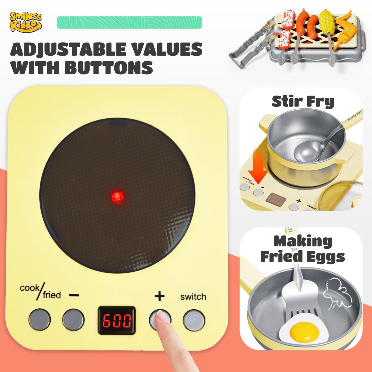 Play Kitchen Playset for Kids, Toy Kitchen Pretend Play Food BBQ Sets for Girls and Boys Age 3+, Play Kitchen Accessories with P