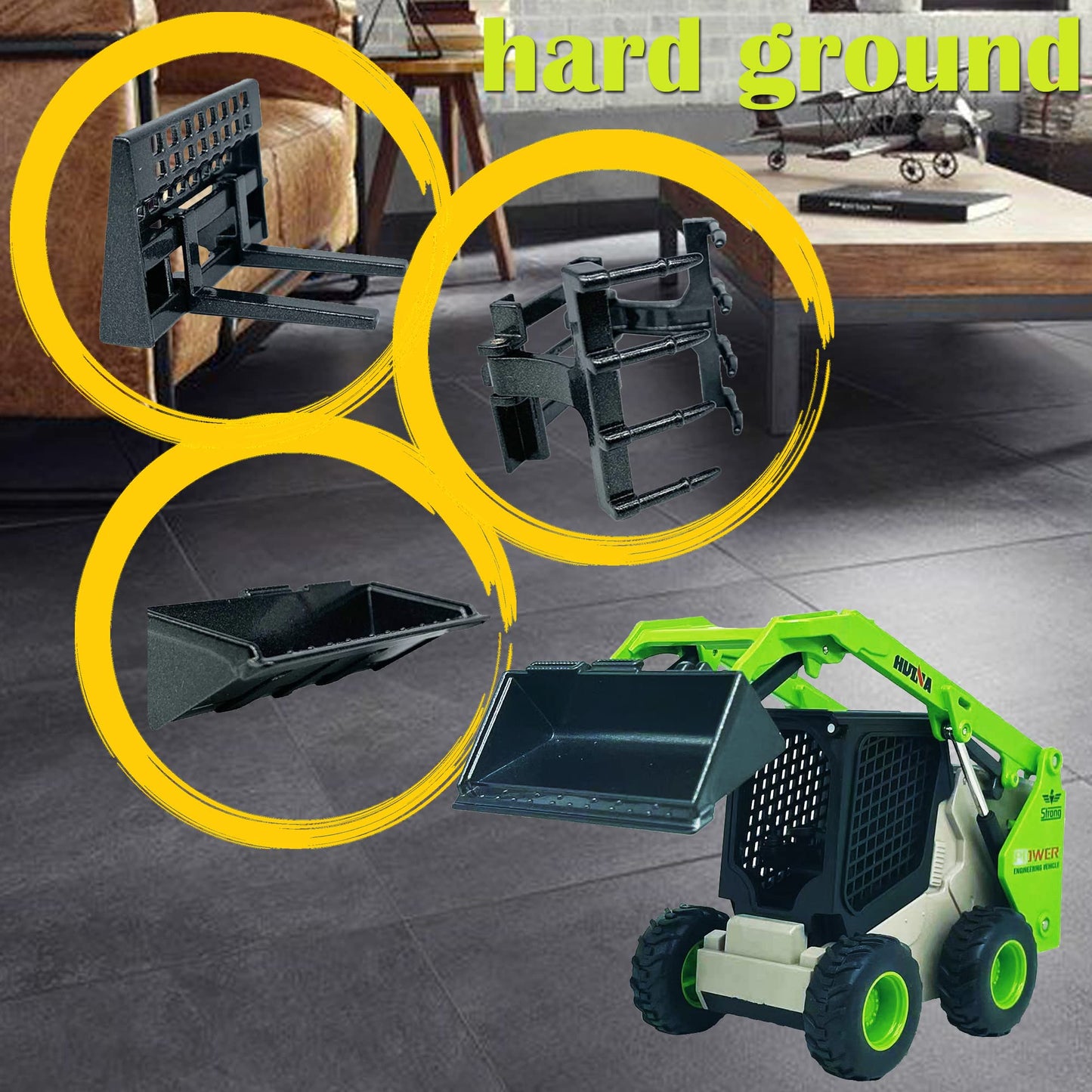 Qcar 3 in 1 Skid Steers Loader Construction Vehicles Toys,1:50 Scale Diecast Site Loader with Metal Forklift and Grab Shovel Set