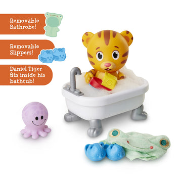 Daniel Tiger's Neighborhood Bath Time Figure - 7" Tall, Articulated, Plastic, Tiger Color with Frog Robe & Tigey Slippers (Model: B07P3H1J6