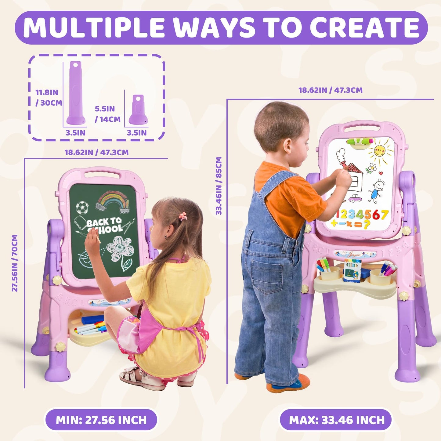 Joyooss Art Easel for Kids Adjustable Toddler Easel Stand for Painting,Magnetic Double Sided Drawing Dry Erase Board Children Ar