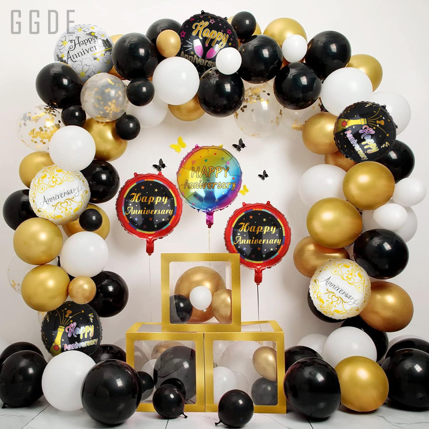 6 Pcs Happy Anniversary Mylar Balloons 18 Inch Round Foil Helium Balloon Birthday Engagement Wedding Celebration Anniversary Par
