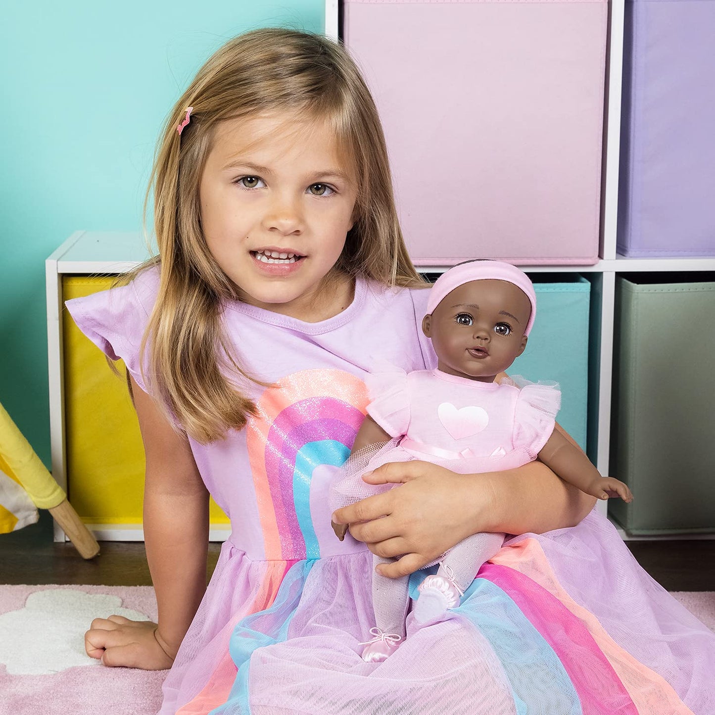 Adora Enchanting Baby Ballerina Collection, 13-Inch African-American Baby Doll Set With Pink Dress, Headband And Ballerina Shoes For Nurturing Pretend Play - Juliet