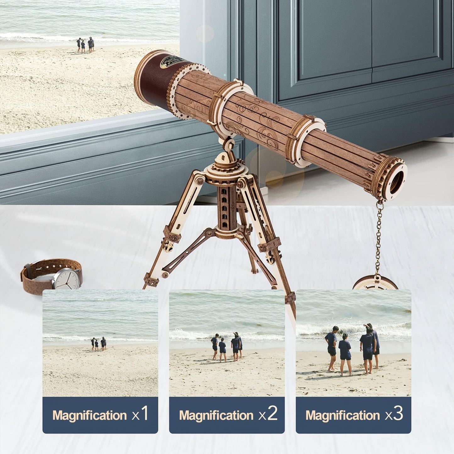ROKR 3D Wooden Puzzles - DIY Model Building Kits for Adults & Kids, Brown Wooden Monocular Telescope Science Gift