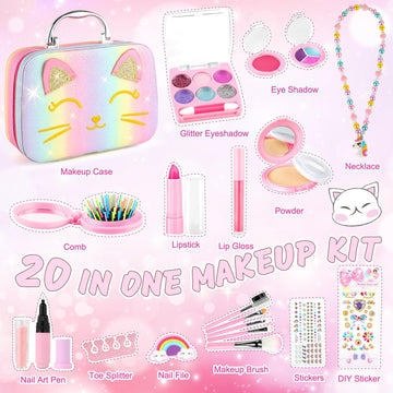 Kids Makeup Kit for Girls Toys, Kids Makeup Sets for Girls 5-8, Washable Real Makeup Kits for Little Girl Birthday Gifts Toys fo