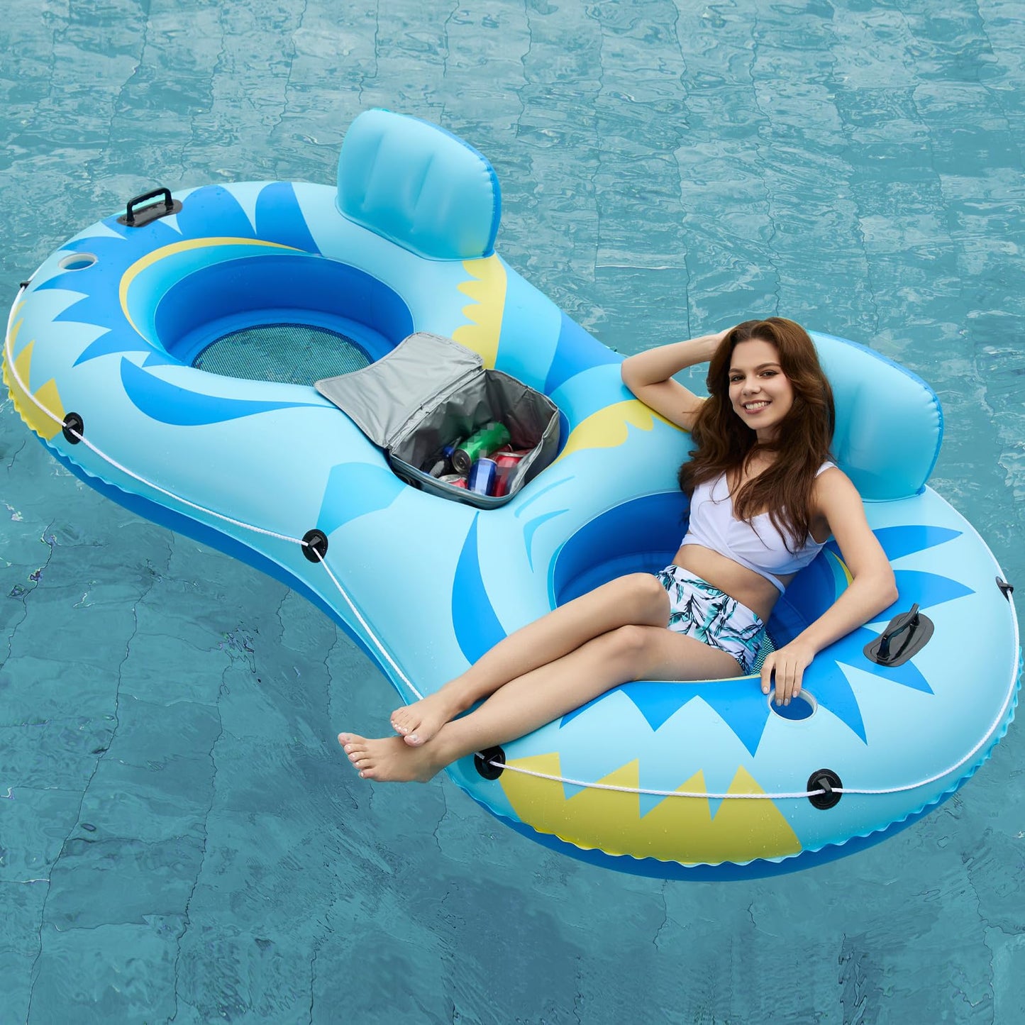 Jasonwell Inflatable River Tube Float - 2 Person Heavy Duty River Float Pool Floats With Removable Cooler Lake Water Tubes For F