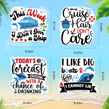 Dazoratix Large Cruise Door Magnets - 4 Pcs Funny Nautical Cruise Door Magnetic Decor Stickers Big Week Trip Stateroom Magnet Bo