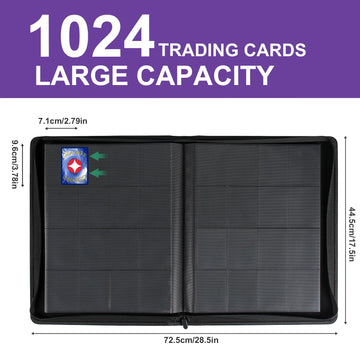GEAoffice enhanced 1000+ Card Binder - Sturdy PU Cover 16 Pocket Trading Card Collection Holder Folders Album for YuGiOh MTG TCG Games&Sports Purple