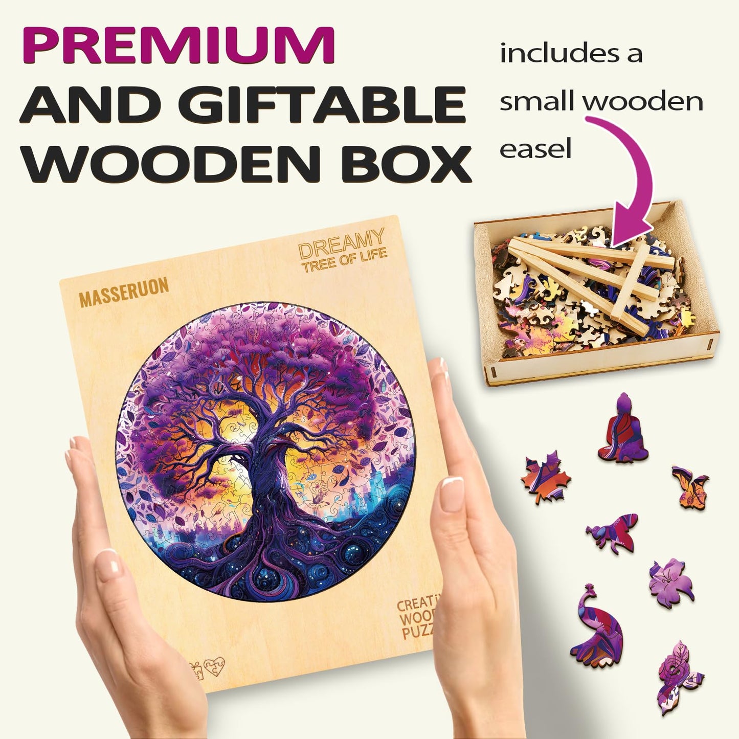 masseruon Tree of Life Puzzles for Adults, 300 Piece Puzzles for Adults(L, 13.4x13.4in), Unique Round Jigsaw Puzzles, Creative C