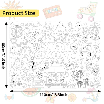 Naozinebi Groovy Coloring Poster For Kids Giant Coloring Poster Large Boho Hippie Coloring Tablecloth Jumbo Coloring Books For K