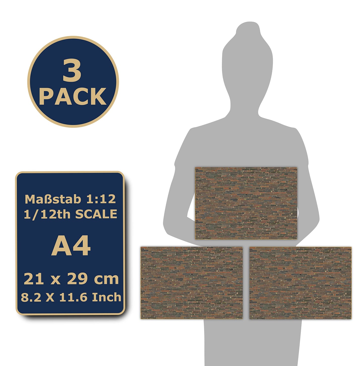 3 Sheets Self-Adhesive Wall Cladding For Dollhouse 1:12 Scale (Weathered Stonewall)