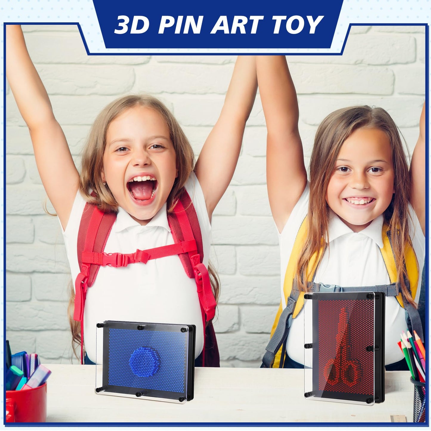 Jenaai 2 Pack Large 3D Pin Art Toy 8 x 6 Inch Plastic Pin Art Board Sensory Toy Intellectual Fun Impression Toy for Boys Girls mature-themed Creative Fidgets Christmas Birthday Gifts (Classic Red and Blue)