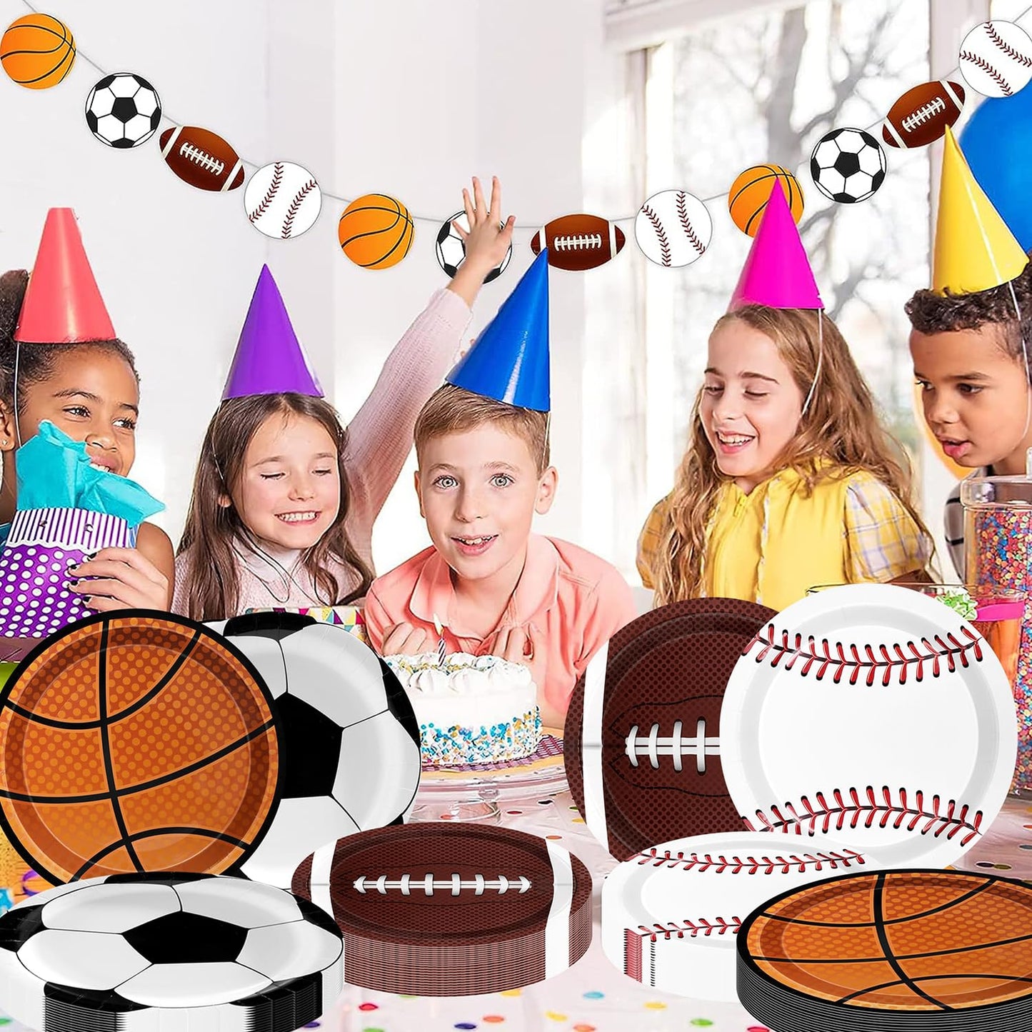 Sports Birthday Party Decorations 80Pcs Sports Party Plates And Napkins Baseball Football Soccer Basketball Rugby Disposable Pap