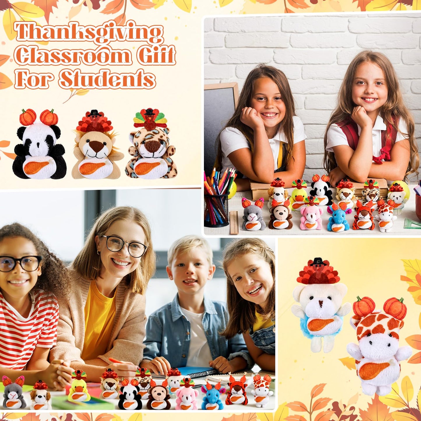 Soulchen 36 Pcs Mini Fall Thanksgiving Stuffed Animal Bulk Small Thanksgiving Day Plush Animals Soft Tiny Autumn Pumpkin Turkey