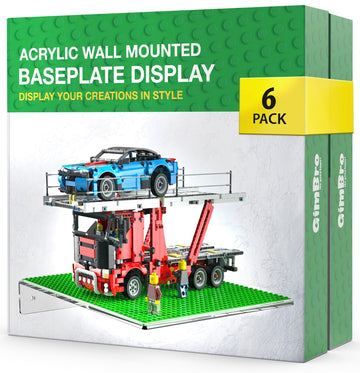 Galvanox Display Shelves For Building Bricks (6 Pack) Compatible With All Toy Block Brands - Floating Wall Mounted Shelf With 10 Inch Removable Baseplate (Clear Acrylic)