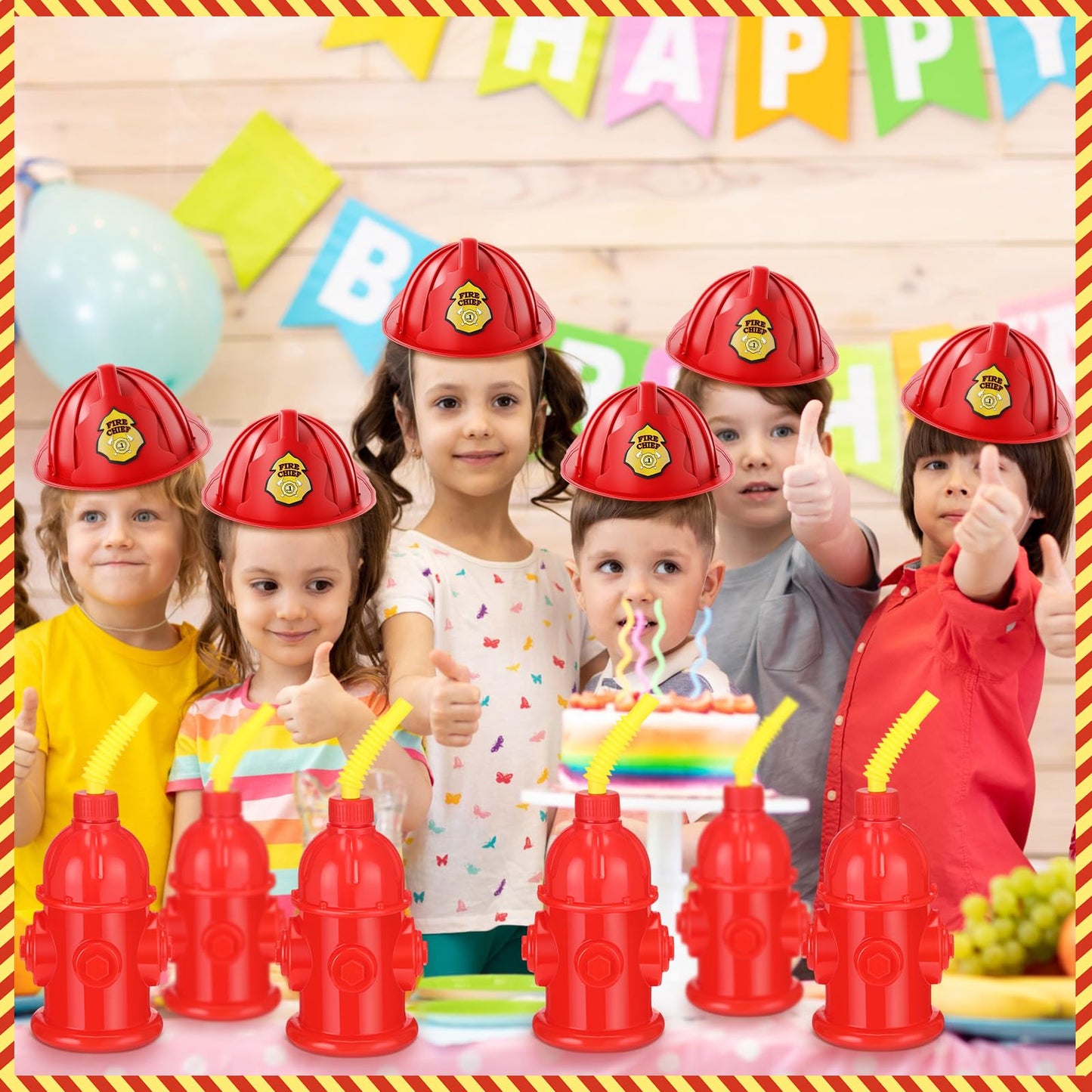 Panitay 24 Pcs 10oz Straw Fire Hydrant Cups with Lids Plastic Firefighter Patrol Party Favors Reusable Red Fire Truck Cup Decora