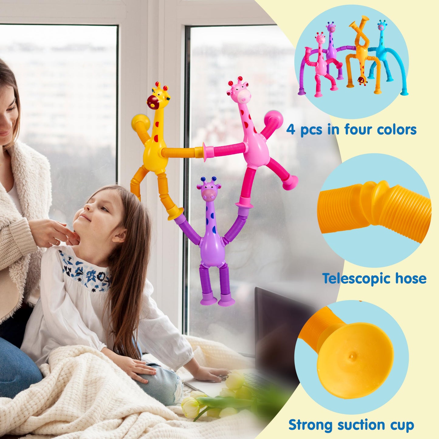 JOYIN 4 Pcs Pop Tubes Suction Cup Giraffe Toys, Autism Sensory Gifts Fidget Toys for Kids Toddler Boys Girls Year Ages 3 4 5 6 7