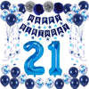Blue 21 Birthday Decorations, Blue 21St Birthday Decorations For Men Women, Happy 21St Birthday Balloons Party Supplies With Blu