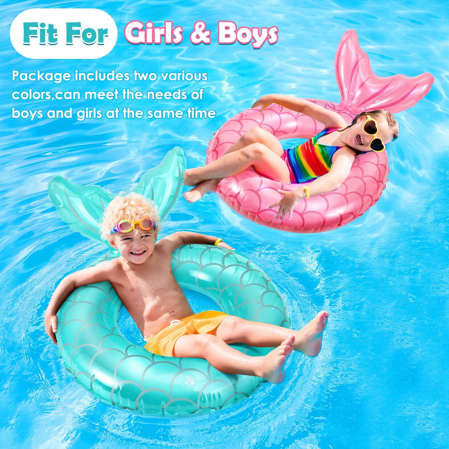 Heysplash Mermaid Pool Float, Mermaid Tail Shaped Pool Swimming Float Tube Ring Floatie, Water Fun Beach Party Swimming Pool Toys For Kids Adults Water Activities, 70Cm Diameter, Rose Gold + Blue