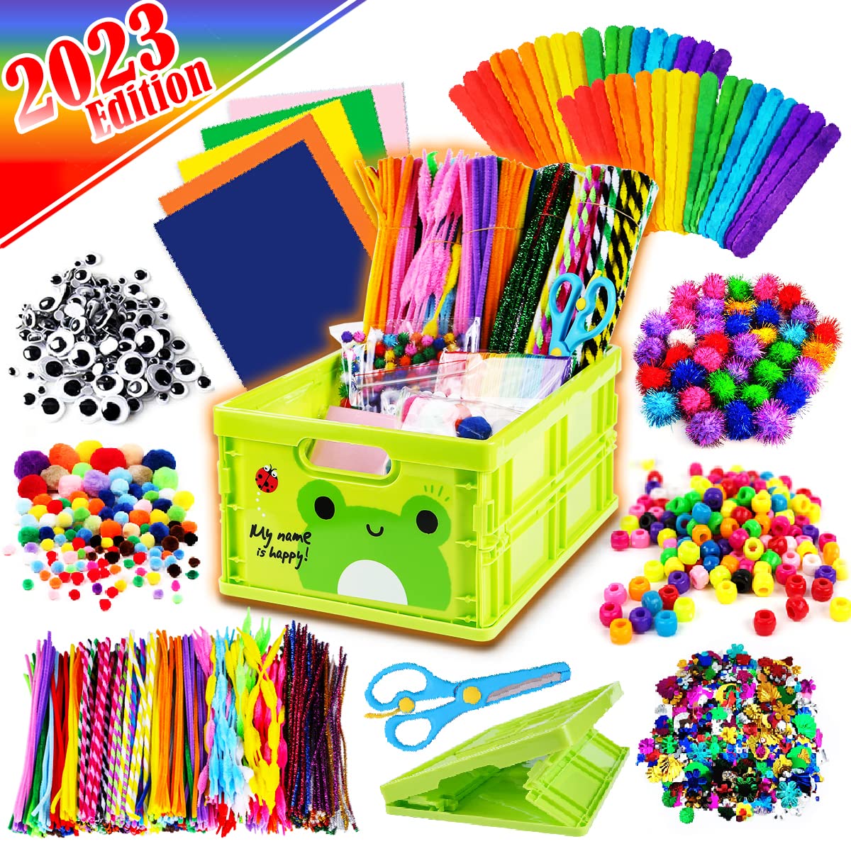 Funzbo Arts And Crafts Supplies For Kids - Craft Kits With Pipe Cleaners, Popsicle Stickers, Construction Paper, Pom Poms & Googly Eyes, All In One Homeschool Supplies, Gifts For Girls & Boys Age 4+