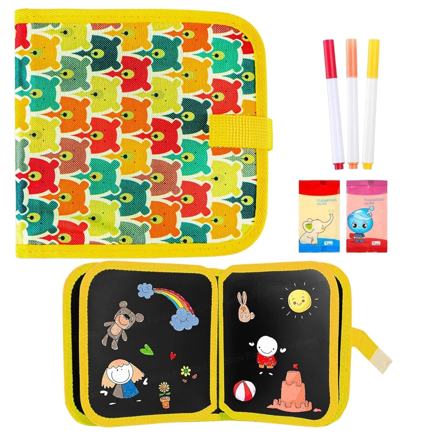 SWADEC Kids Erasable Doodle Book Set,Preschool Travel Art Toy Scribbler Board for Travel,4 Pages for Funny Drawing with 3 Waterc