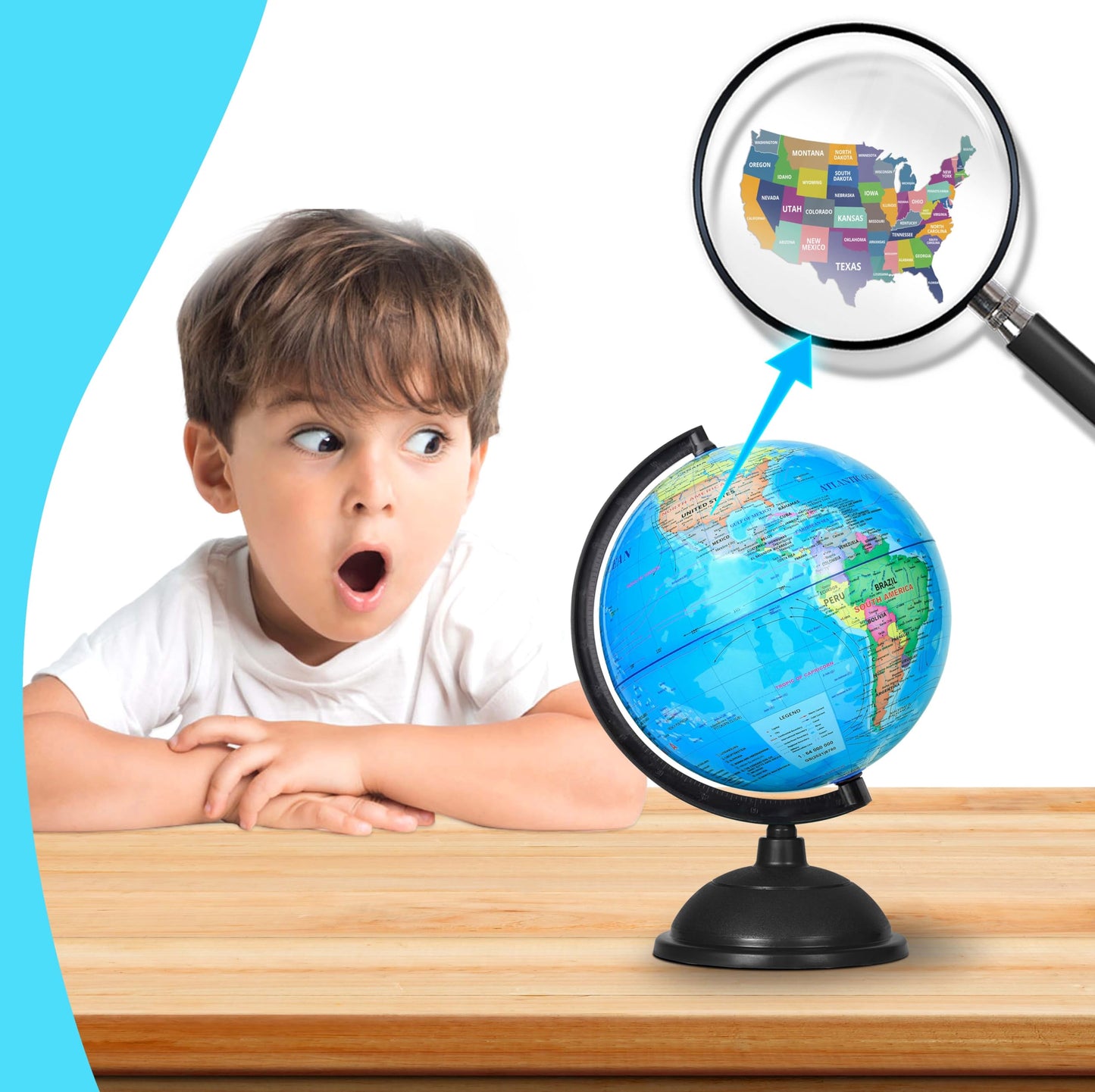 Kiseer 8 Inch World Globe With Stand Rotating Earth Spinning Globe For Kids Geography Classroom Education Or Decorations (Blue)