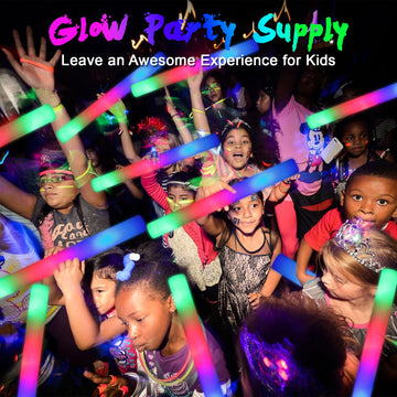 wellent 64 Pack Foam Glow Sticks, Bulk LED Foam Sticks, Foam Light Up Sticks with 3 Mode Colorful Flashing, Glow Party Supplies,