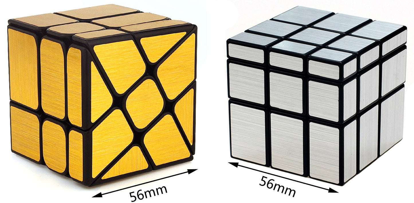 TANCH 3x3 Mirror Speed Cube Set - Gold & Silver Twisty Skewb Puzzle, Model 43337-1992, Plastic, 2 Pack