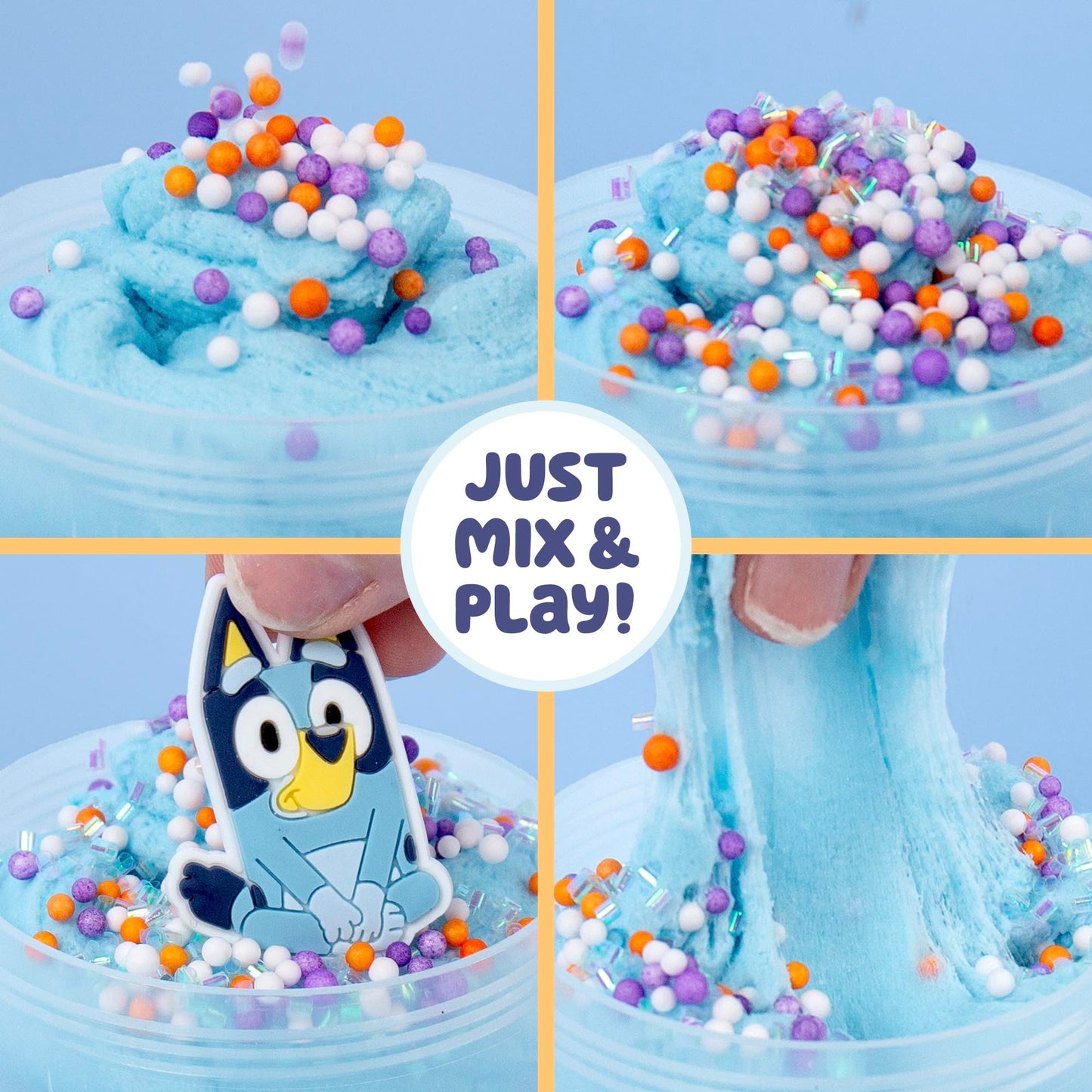 Official Bluey Slimygloop Mix'Ems, Pre-Made Cloud Slime, Bubblegum Scent, Fun Slime Add Ins Including Bluey Charm, Foam Balls, Glitter, Fidget Toy, Super Soft Non-Sticky Stress Relief Toy, Bluey Toys