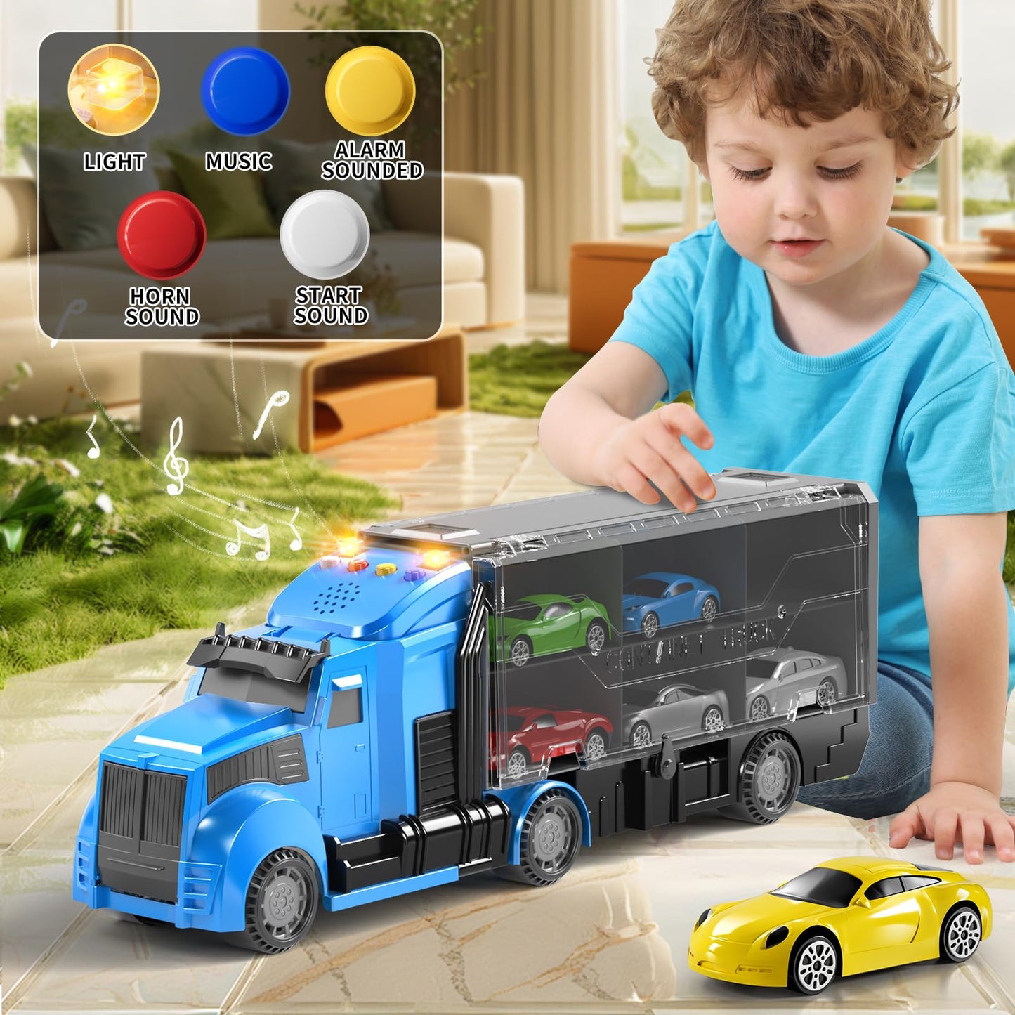 NIPLOOOW Racing Trucks Toy Set with Play Mat, Carrier Truck Play Vehicles Set for 3 4 5 6 Years Old Boys Kids, Die-Cast Car Toy