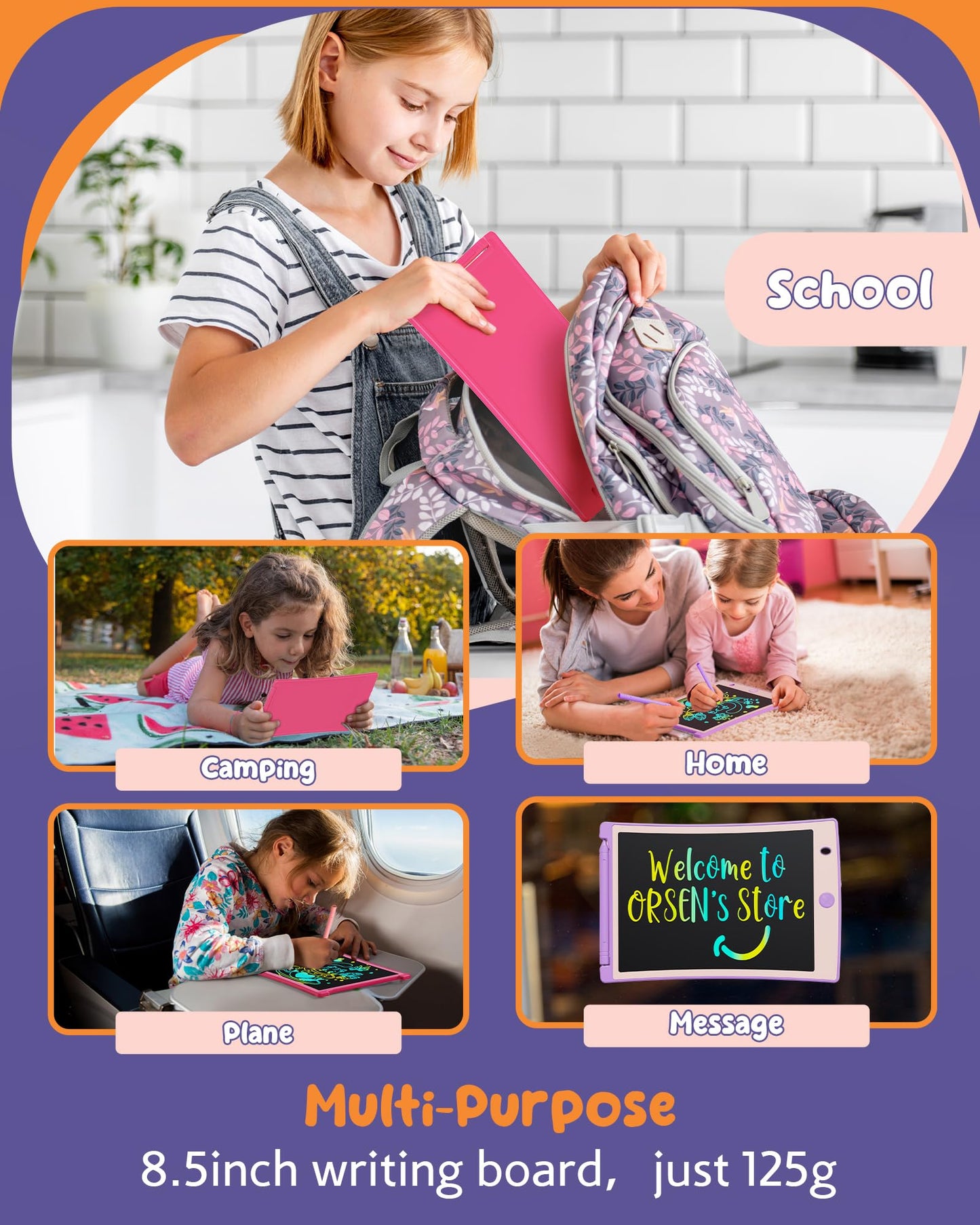 ORSEN Colorful 8.5 Inch LCD Writing Tablet for Kids, Easter Gifts for Toddlers, Toddler Travel Learning Educational Toys Activit