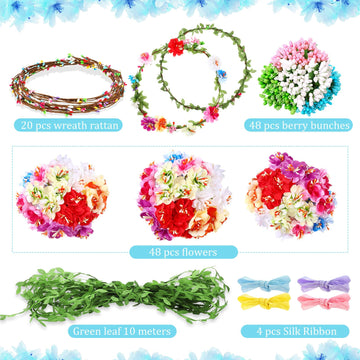 Syhood Mini Plum Blossom Crowns Making Kit, 120 Pcs Parts, Make Your Own Flower Wreath Headbands and Bracelets Craft Kit Hair Ac