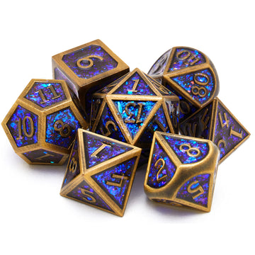 Baojingli Metal Dice Set for D&D, Alloy Steel, Glitter Bronze Finish, Ideal for RPGs and Tabletop Games