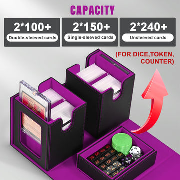 Kabinka Deck Box for MTG with Commander Display 3 in 1 Trading Card Storage Box Fit 200 Double-sleeved Cards Removable Deck Case for TCG/Sports Cards with 2 Magnetic Card Holders (Black Purple)