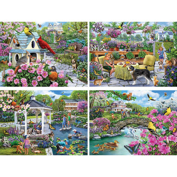 Bits And Pieces – 4-In-1 Multi-Pack 1000 Piece Jigsaw Puzzles For Adults – Glorious Gardens By Artist Mary Thompson, Completed Puzzle Size: 20' X 27'